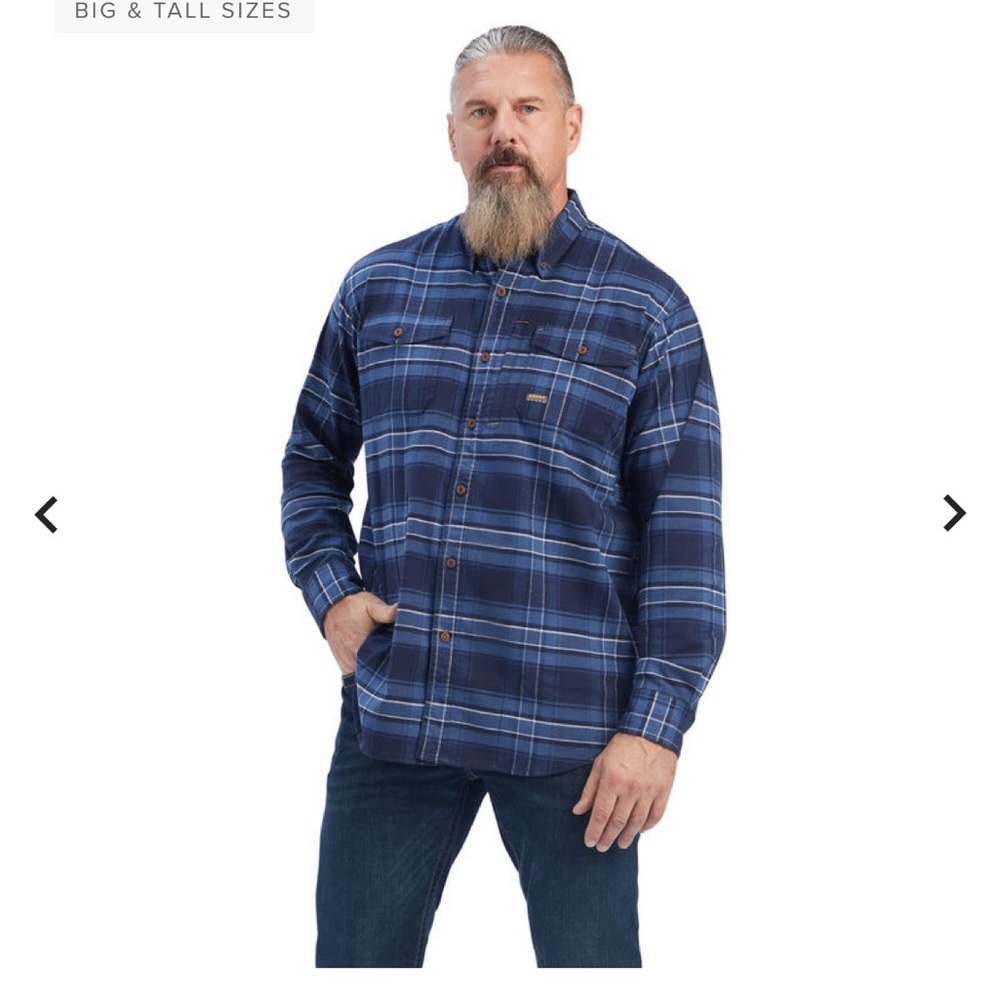 ARIAT MEN’s NWT Size Large, Blue 
REBAR FLANNEL DURASTRETCH WORK SHIRT